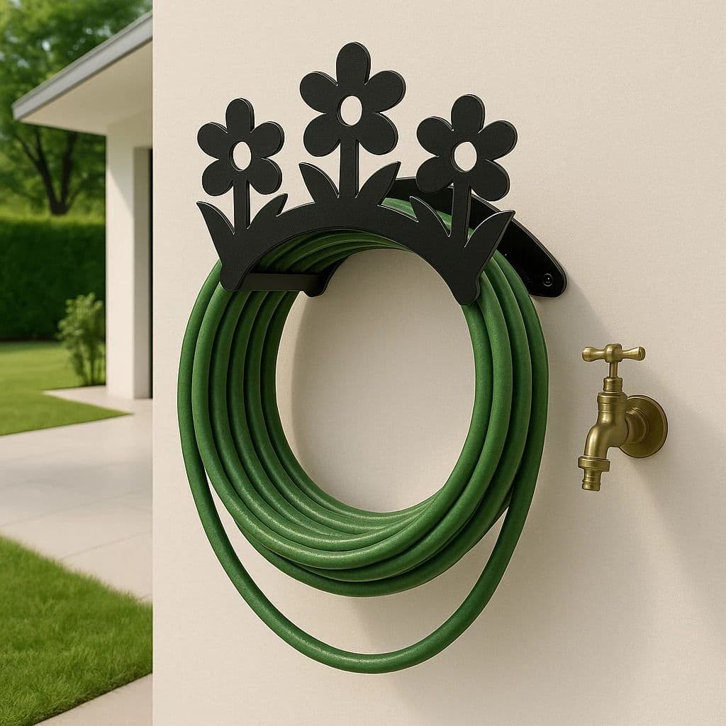 Suporte de Parede para Mangueira em Aço Fixo Decorativo Flor